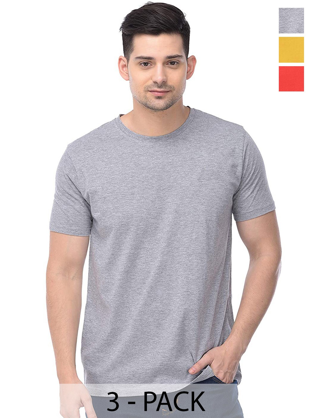 

COLOR CAPITAL Unisex Pack Of 3 Short Sleeves Cotton T-shirts, Grey
