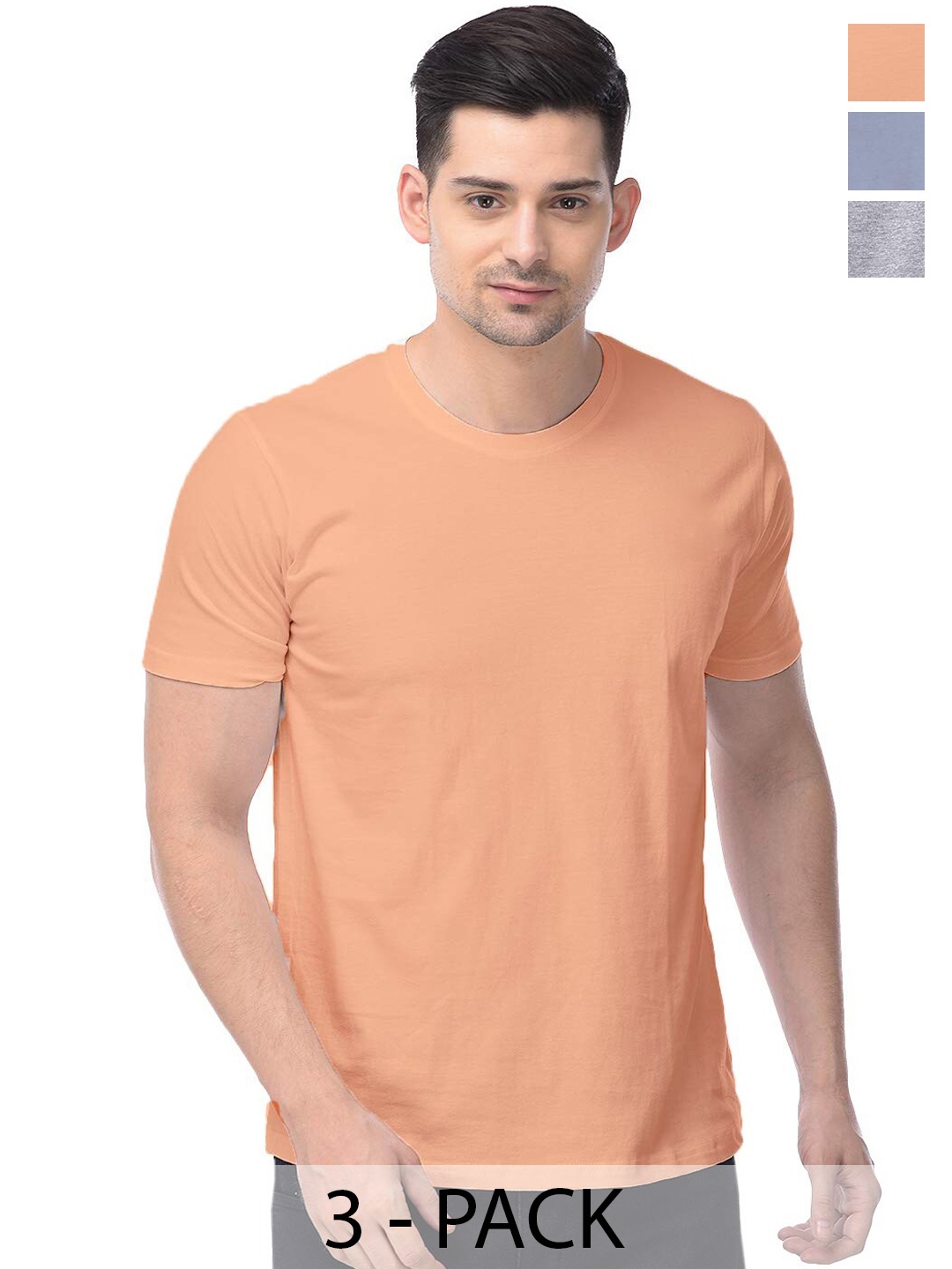 

COLOR CAPITAL Unisex Pack Of 3 Cotton T-Shirt, Peach