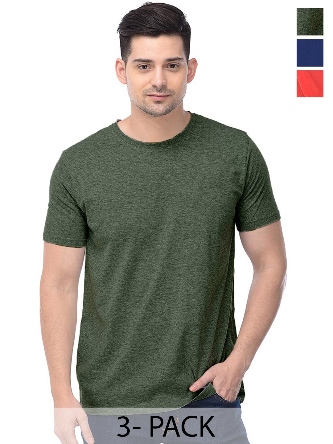 

COLOR CAPITAL Unisex Pack Of 3 Cotton T-shirts, Green