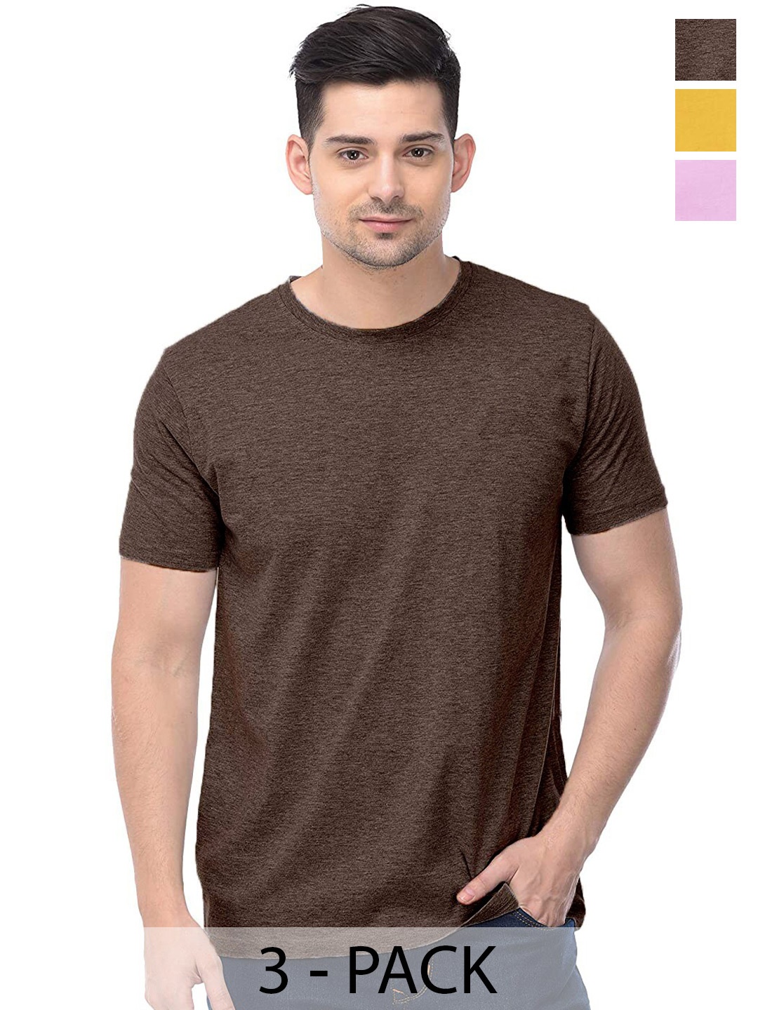 

COLOR CAPITAL Unisex Pack Of 3 Cotton T-shirt, Brown