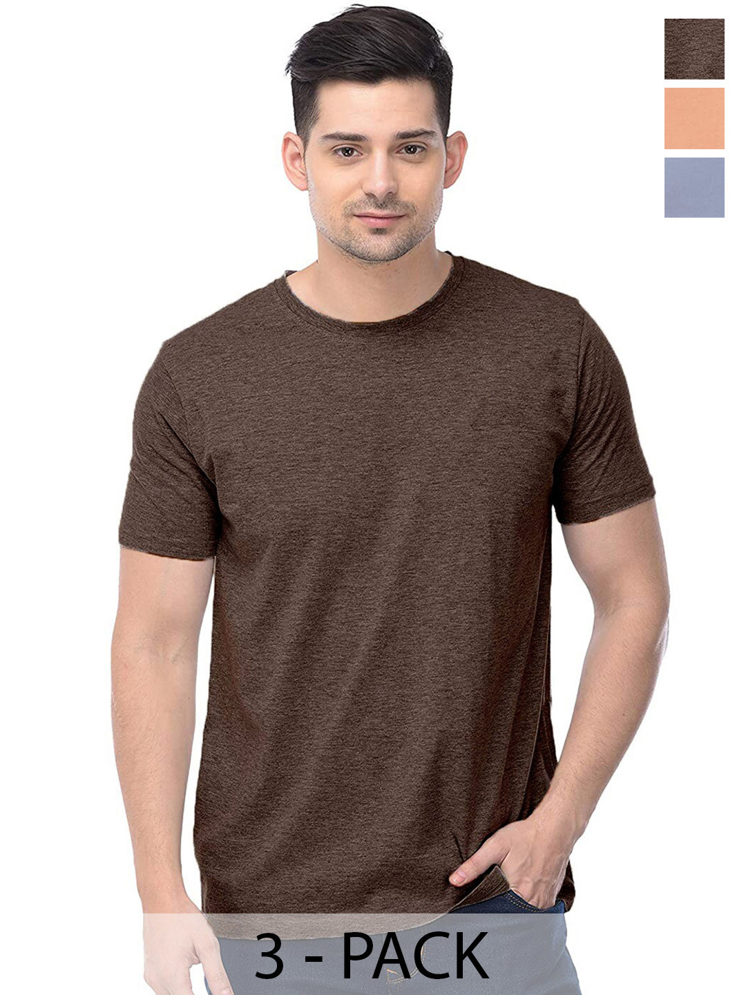 

COLOR CAPITAL Unisex Pack Of 3 Short Sleeves Cotton T-shirts, Brown