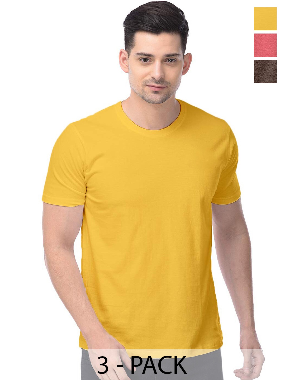 

COLOR CAPITAL Unisex Pack Of 3 Cotton T-shirt, Yellow