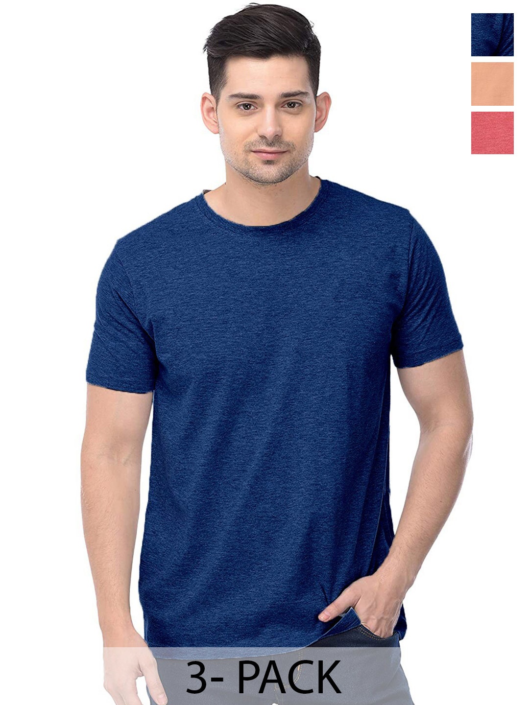 

COLOR CAPITAL Unisex Pack Of 3 Cotton T-shirts, Blue
