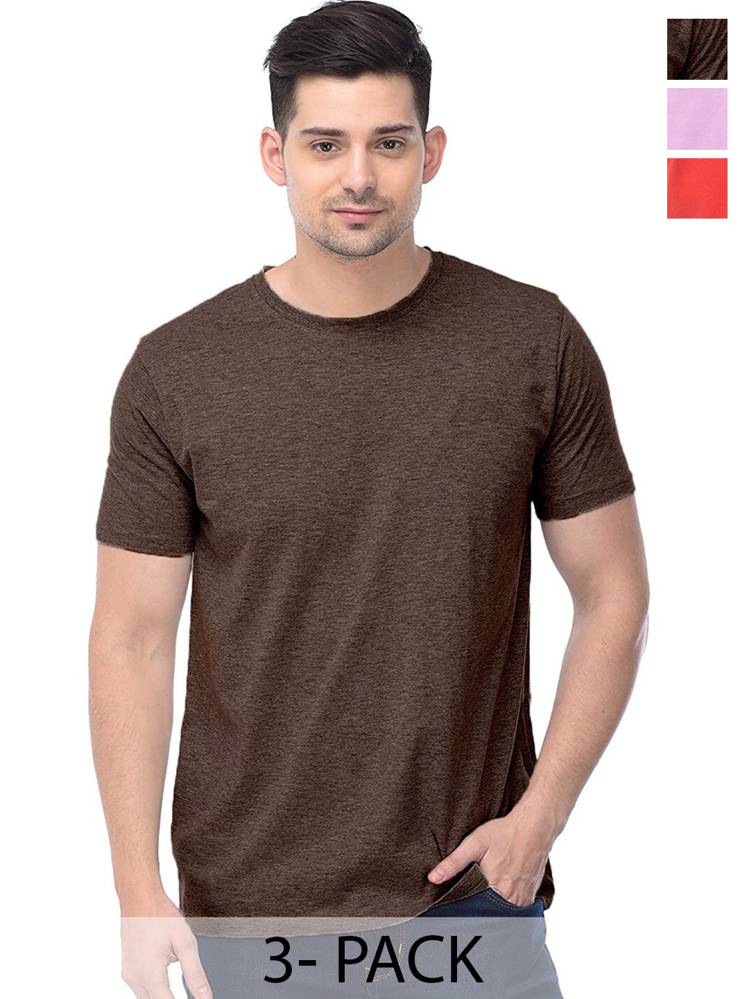 COLOR CAPITAL Unisex Pack Of 3 Cotton T-Shirt, Olive