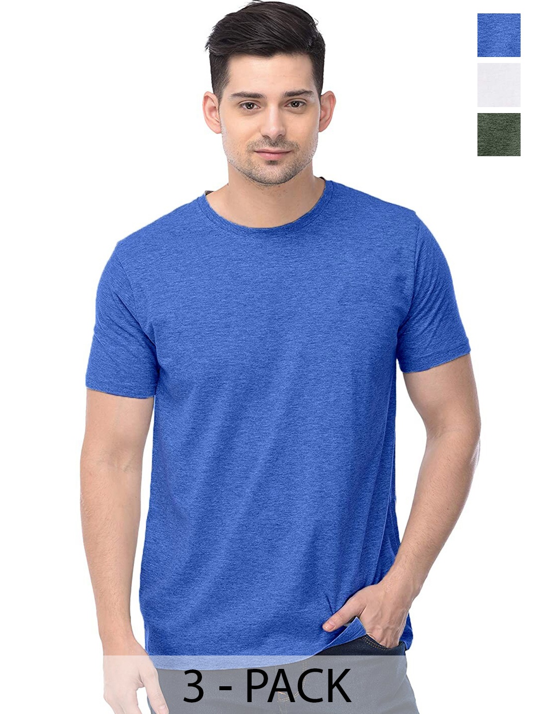 

COLOR CAPITAL Unisex Pack Of 3 Cotton T-Shirt, Blue