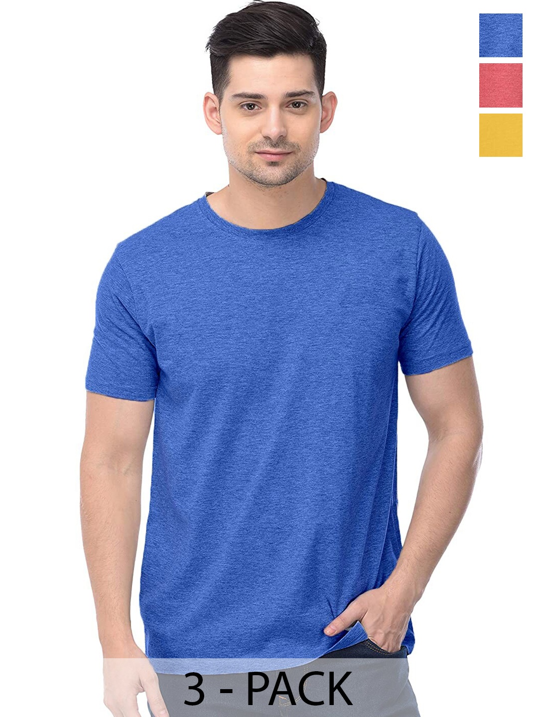 

COLOR CAPITAL Unisex Pack Of 3 Cotton T-Shirts, Navy blue