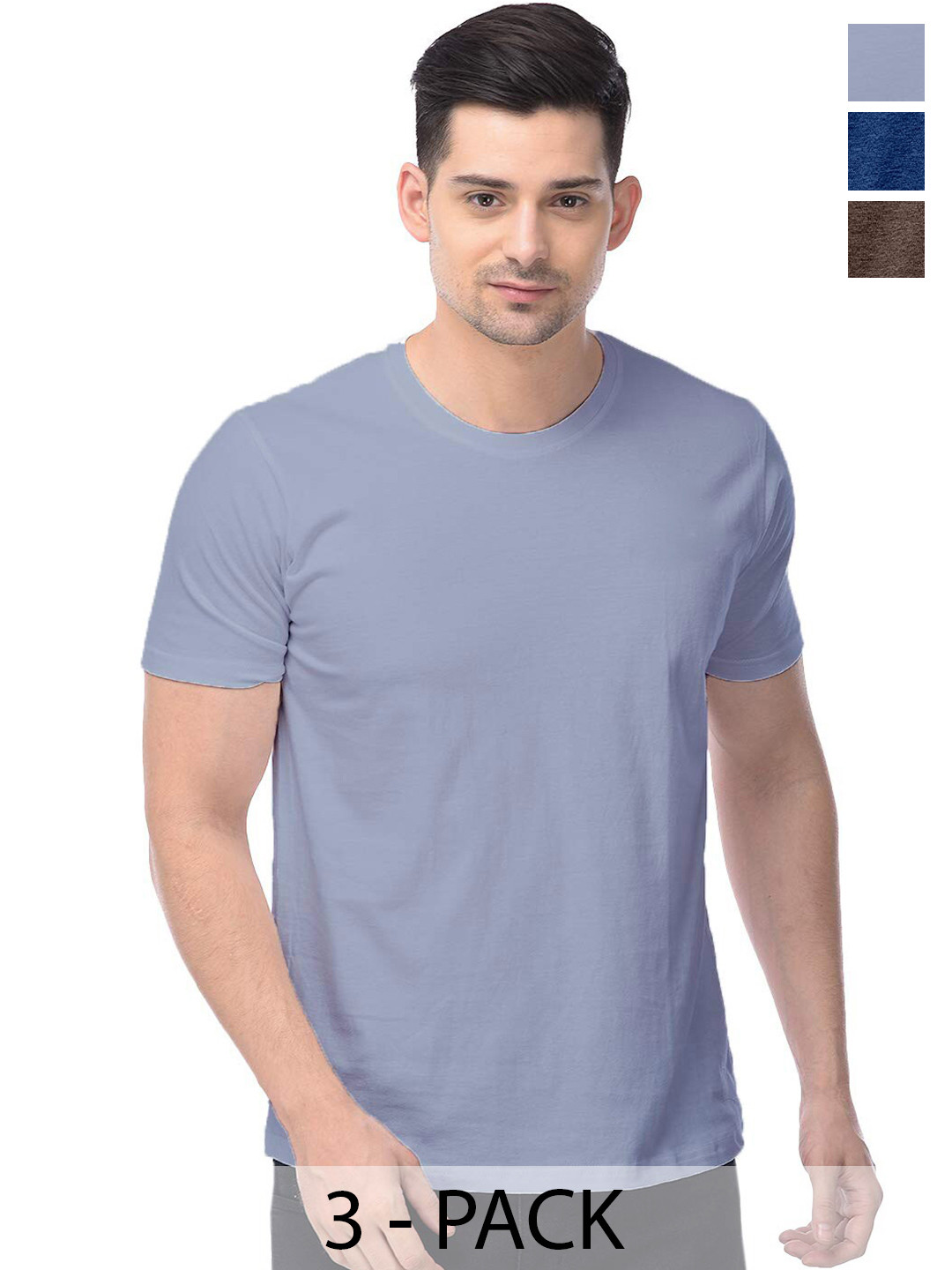 

COLOR CAPITAL Pack Of 3 Round Neck Cotton T-shirt, Grey