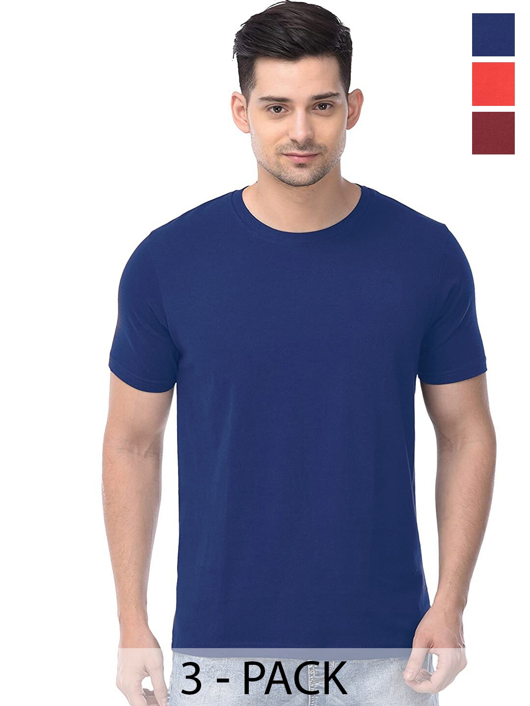 

COLOR CAPITAL Unisex Pack Of 3 Cotton T-shirts, Blue