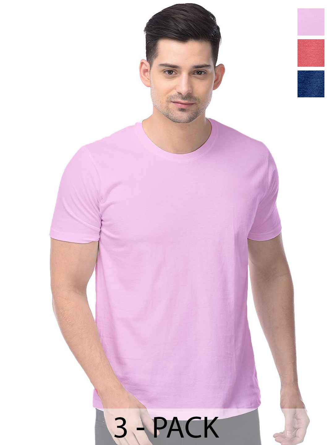 

COLOR CAPITAL Unisex Pack Of 3 Regular Fit Cotton T-Shirts, Pink