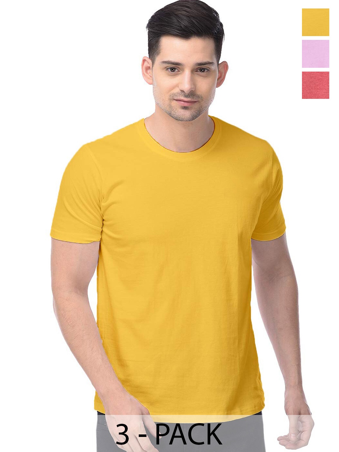 

COLOR CAPITAL Unisex Pack Of 3 Cotton T-Shirts, Yellow