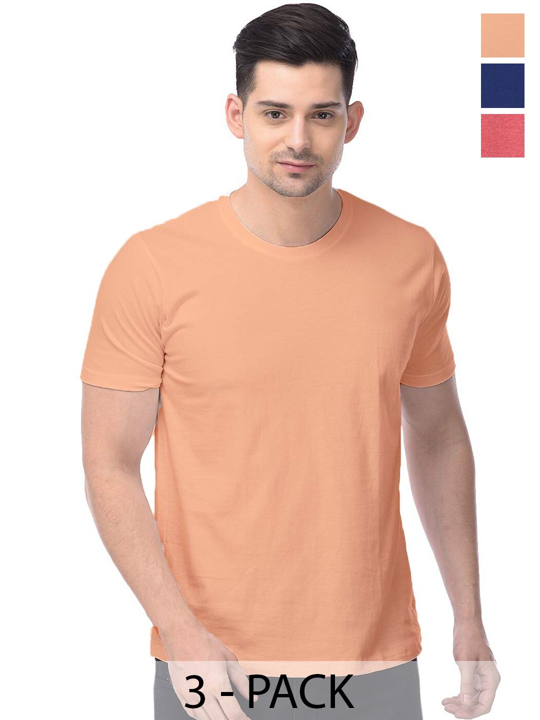 

COLOR CAPITAL Unisex Pack Of 3 Cotton T-Shirt, Peach