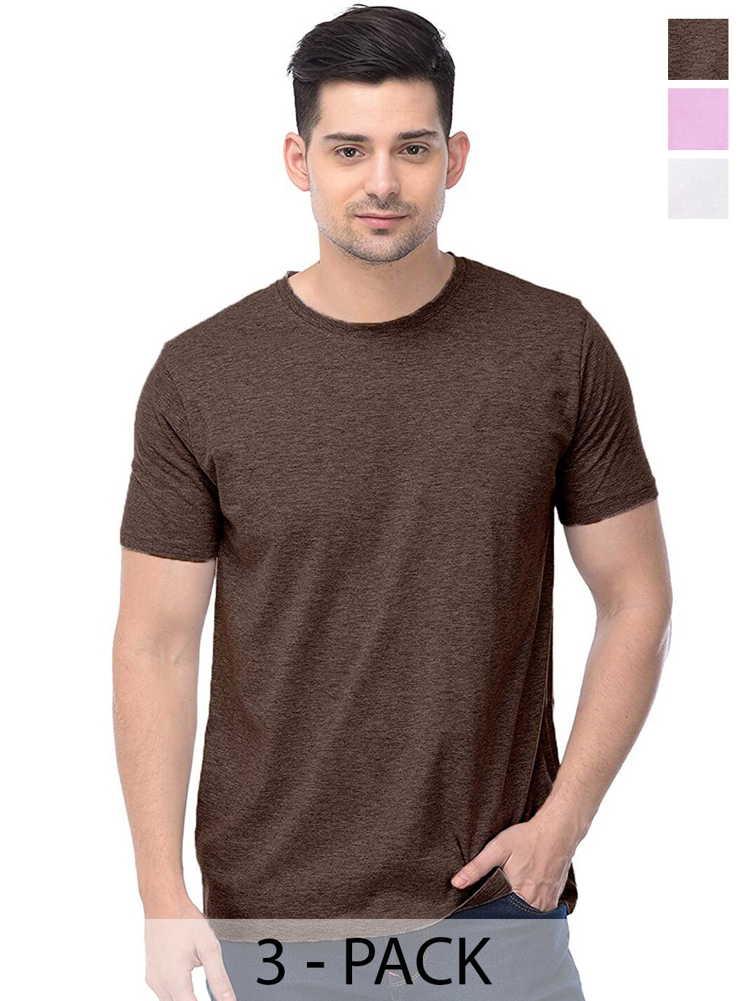 COLOR CAPITAL Unisex Pack Of 3 Cotton T-shirts, Brown