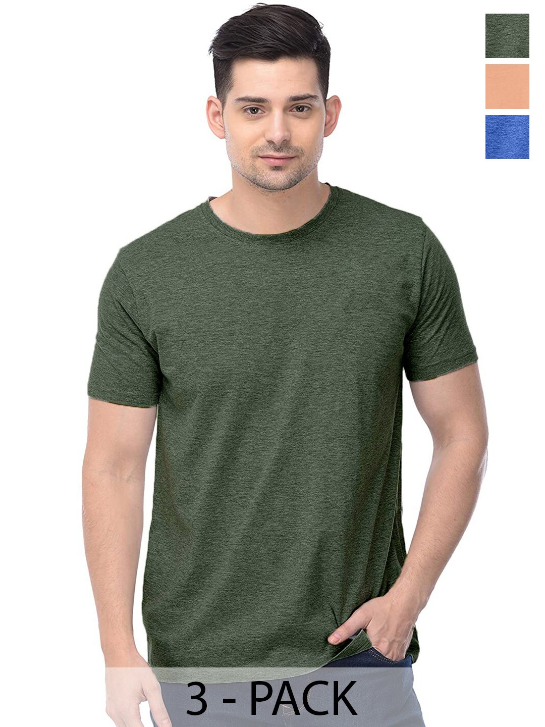

COLOR CAPITAL Unisex Pack Of 3 Cotton T-Shirts, Green