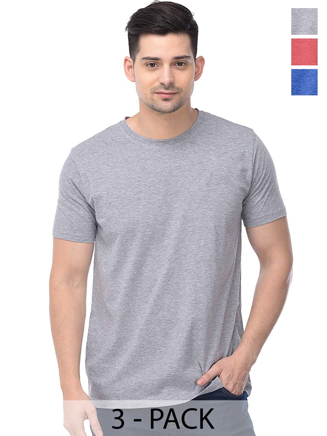 

COLOR CAPITAL Unisex Pack Of 3 Cotton T-Shirt, Grey