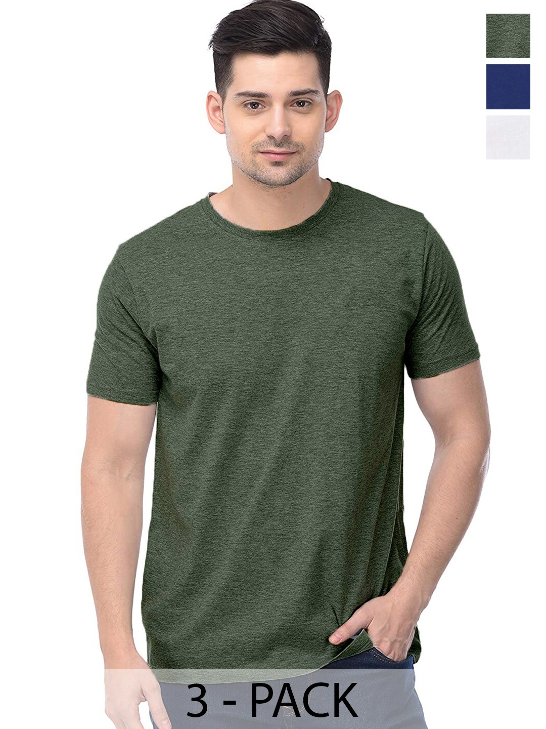 

COLOR CAPITAL Unisex Pack Of 3 Cotton T-shirts, Green