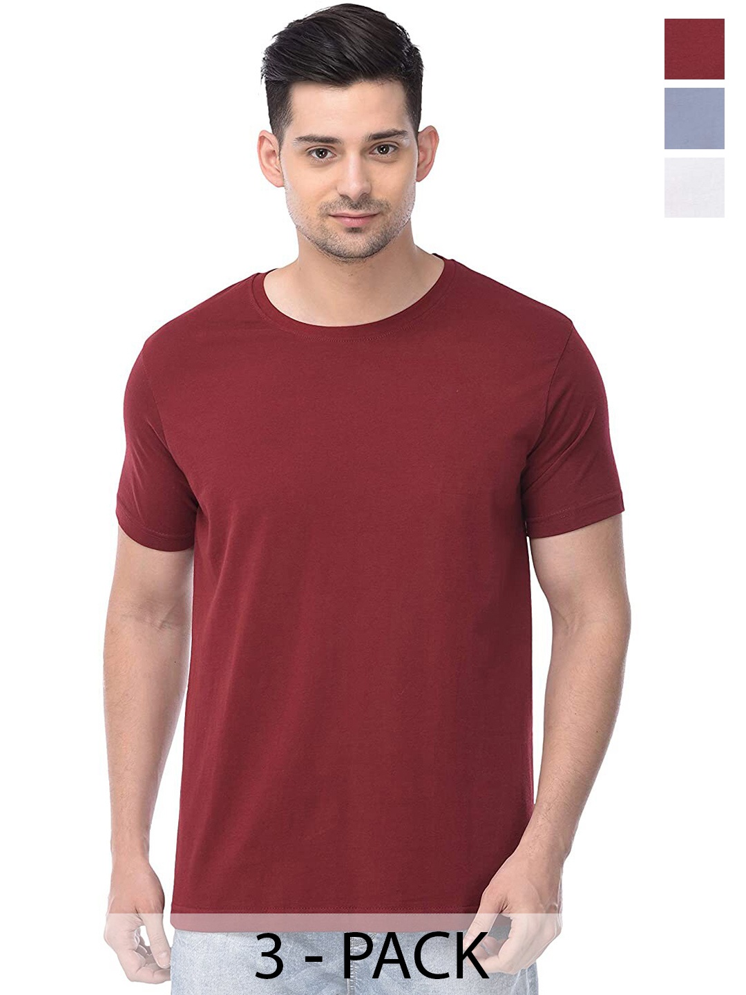 COLOR CAPITAL Pack Of 3 Cotton T-shirt, Red