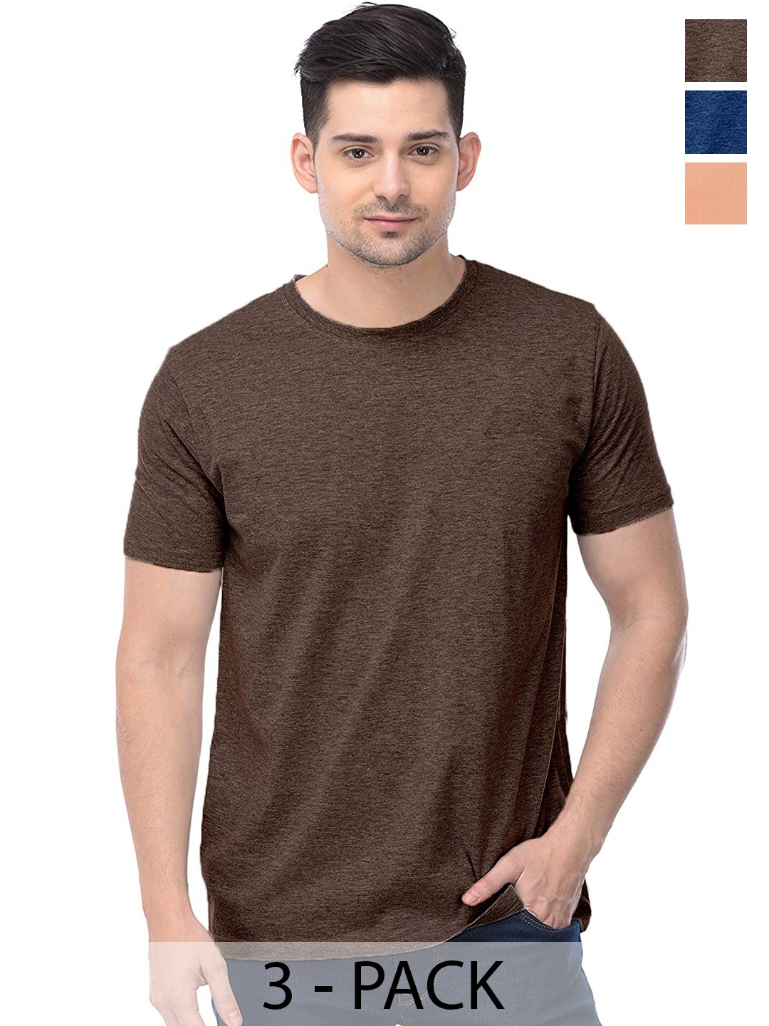 

COLOR CAPITAL Pack Of 3 Cotton T-shirt, Brown