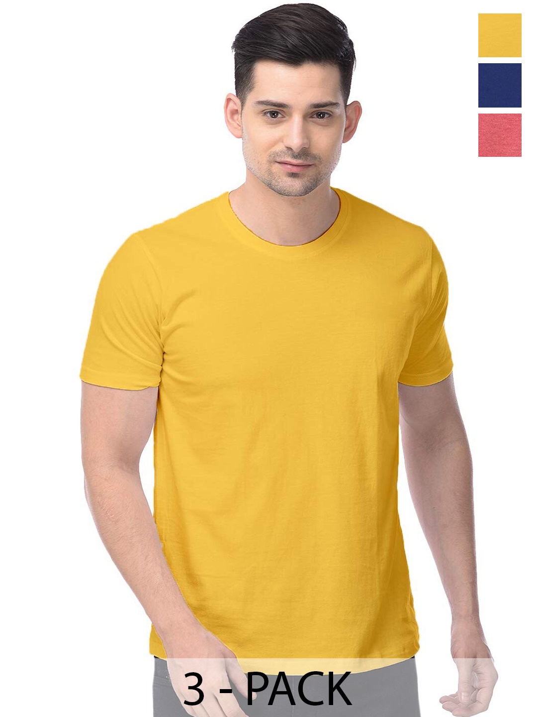 

COLOR CAPITAL Unisex Pack Of 3 Round Neck Cotton T-shirts, Yellow