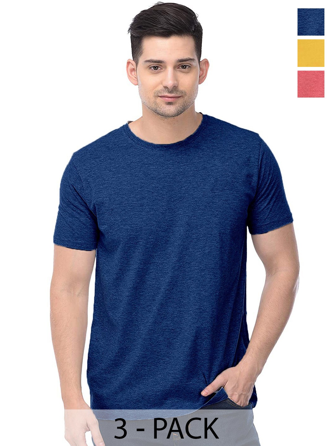 COLOR CAPITAL Unisex Pack Of 3 Cotton T-Shirt, Navy blue