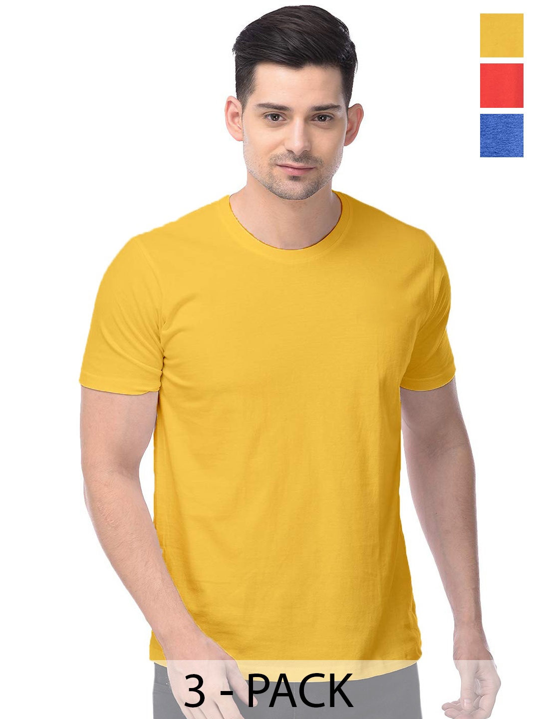 

COLOR CAPITAL Pack Of 3 Round Neck Cotton T-shirts, Yellow