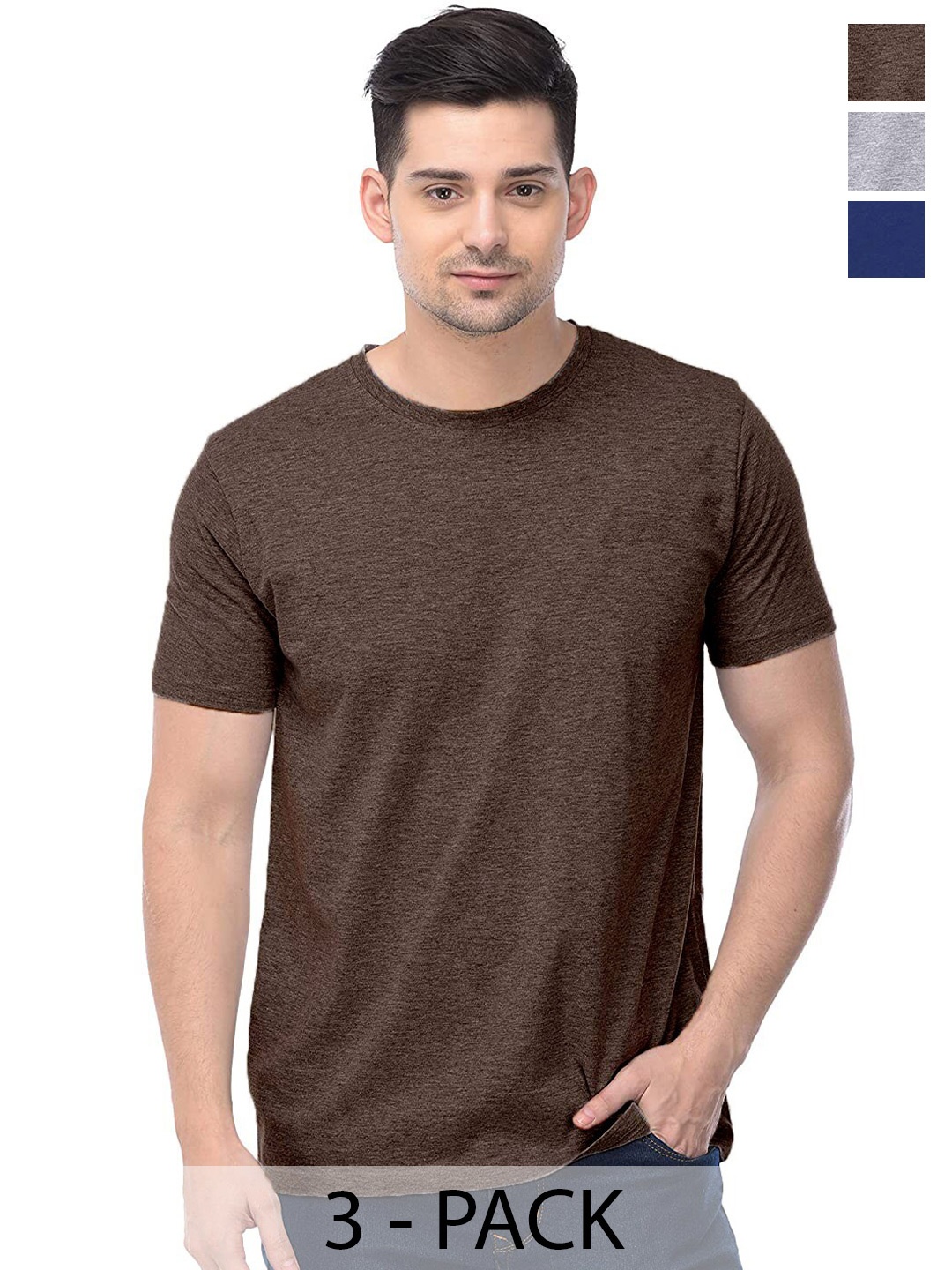 

COLOR CAPITAL Unisex Pack Of 3 Cotton T-shirts, Brown