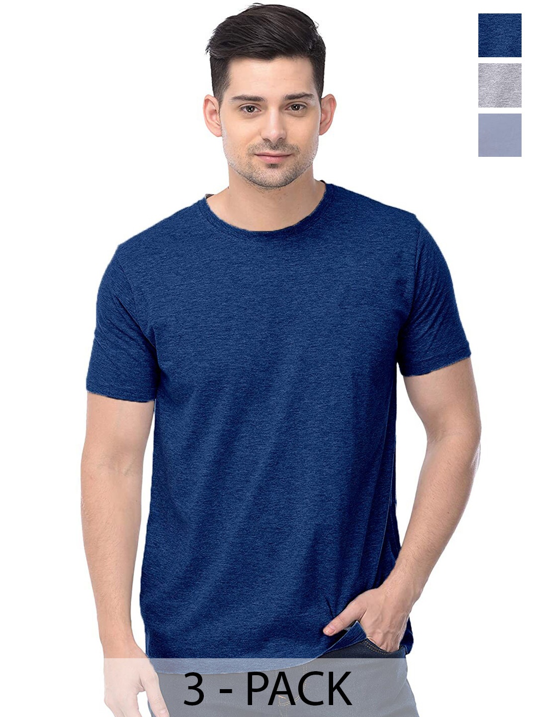 

COLOR CAPITAL Unisex Pack Of 3 Cotton T-shirts, Blue