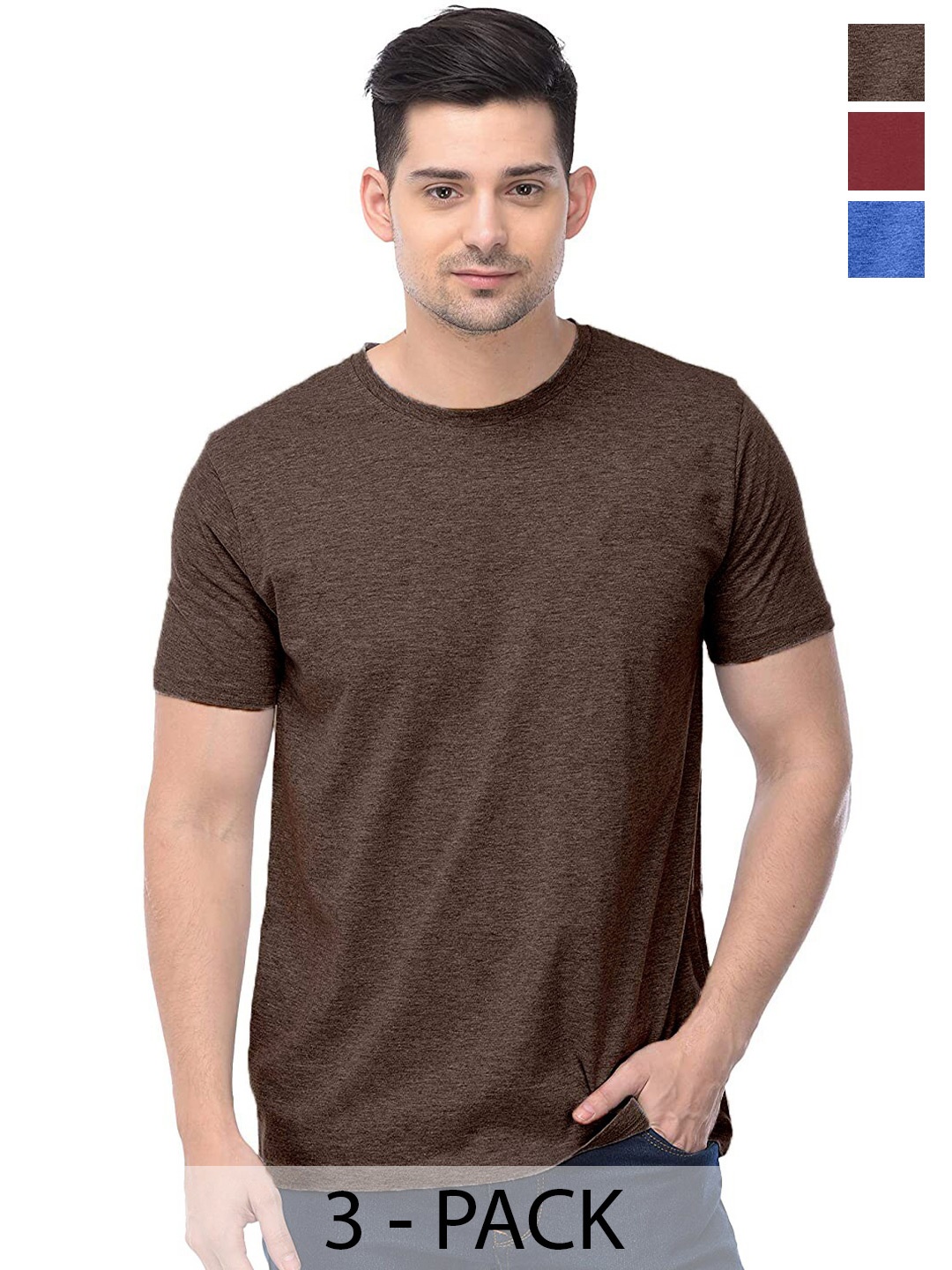 

COLOR CAPITAL Unisex Pack Of 3 Cotton T-shirts, Brown