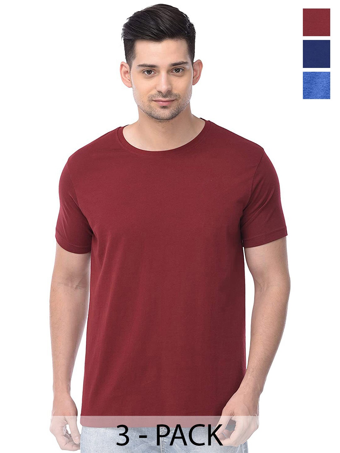 

COLOR CAPITAL Unisex Pack Of 3 Cotton T-shirts, Maroon