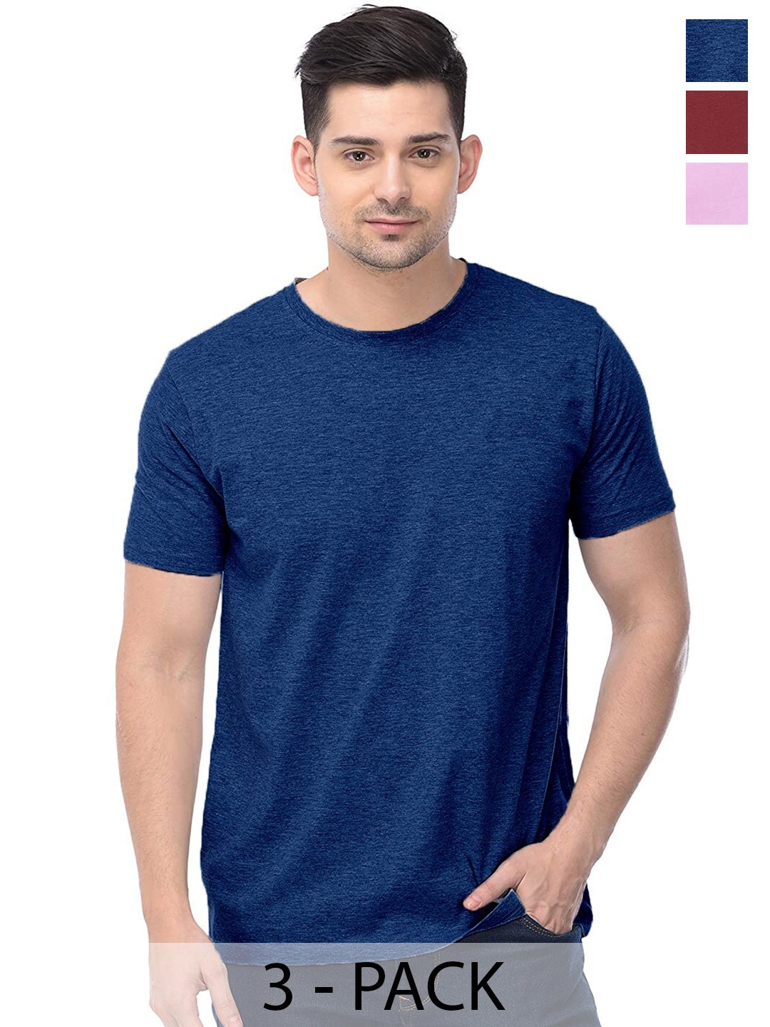 

COLOR CAPITAL Unisex Pack Of 3 Cotton T-shirts, Blue