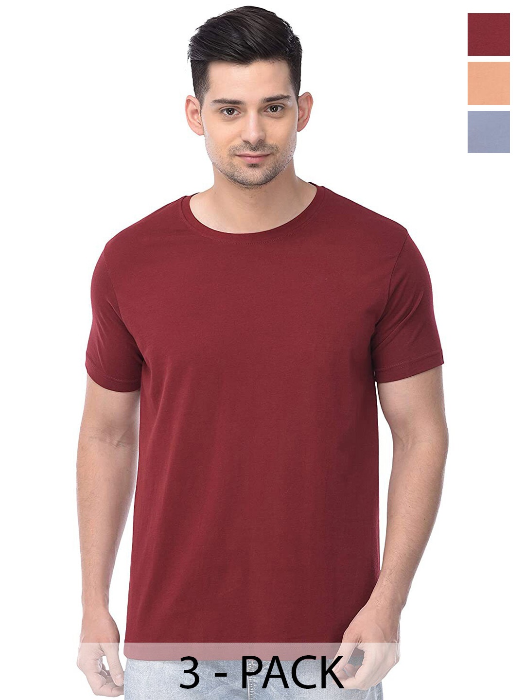 COLOR CAPITAL Unisex Pack Of 3 Cotton T-shirts, Maroon
