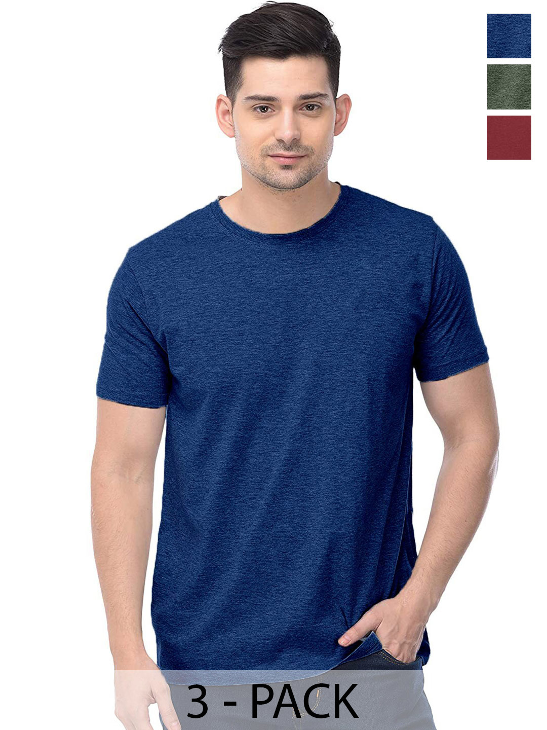 

COLOR CAPITAL Unisex Pack Of 3 Cotton T-Shirt, Navy blue