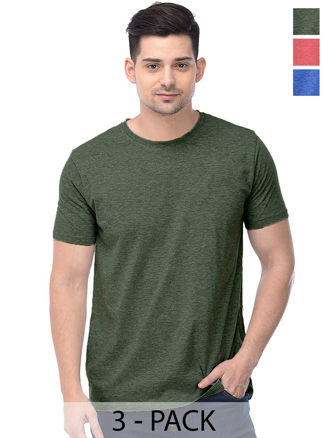 COLOR CAPITAL Unisex Pack Of 3 Cotton T-Shirt, Olive