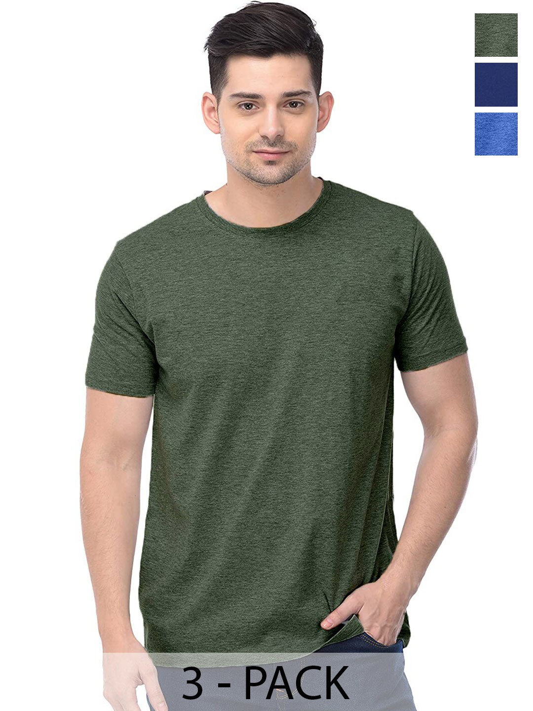 

COLOR CAPITAL Unisex Pack Of 3 Cotton T-Shirt, Olive