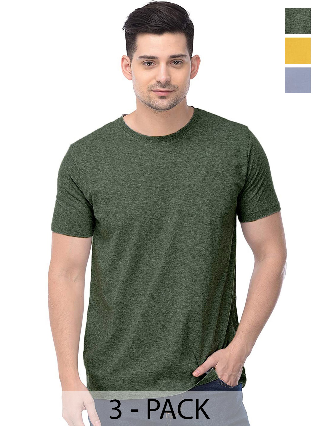 

COLOR CAPITAL Unisex Pack Of 3 Cotton T-Shirt, Green