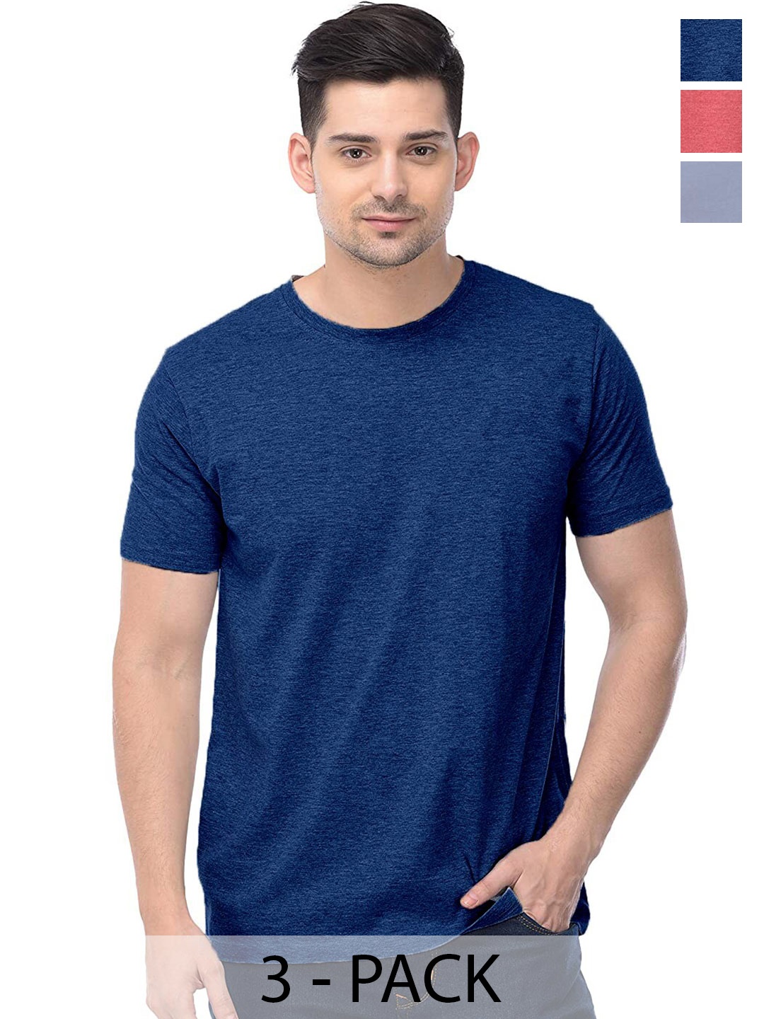 

COLOR CAPITAL Unisex Pack Of 3 Round Neck Casual Cotton T-shirt, Teal