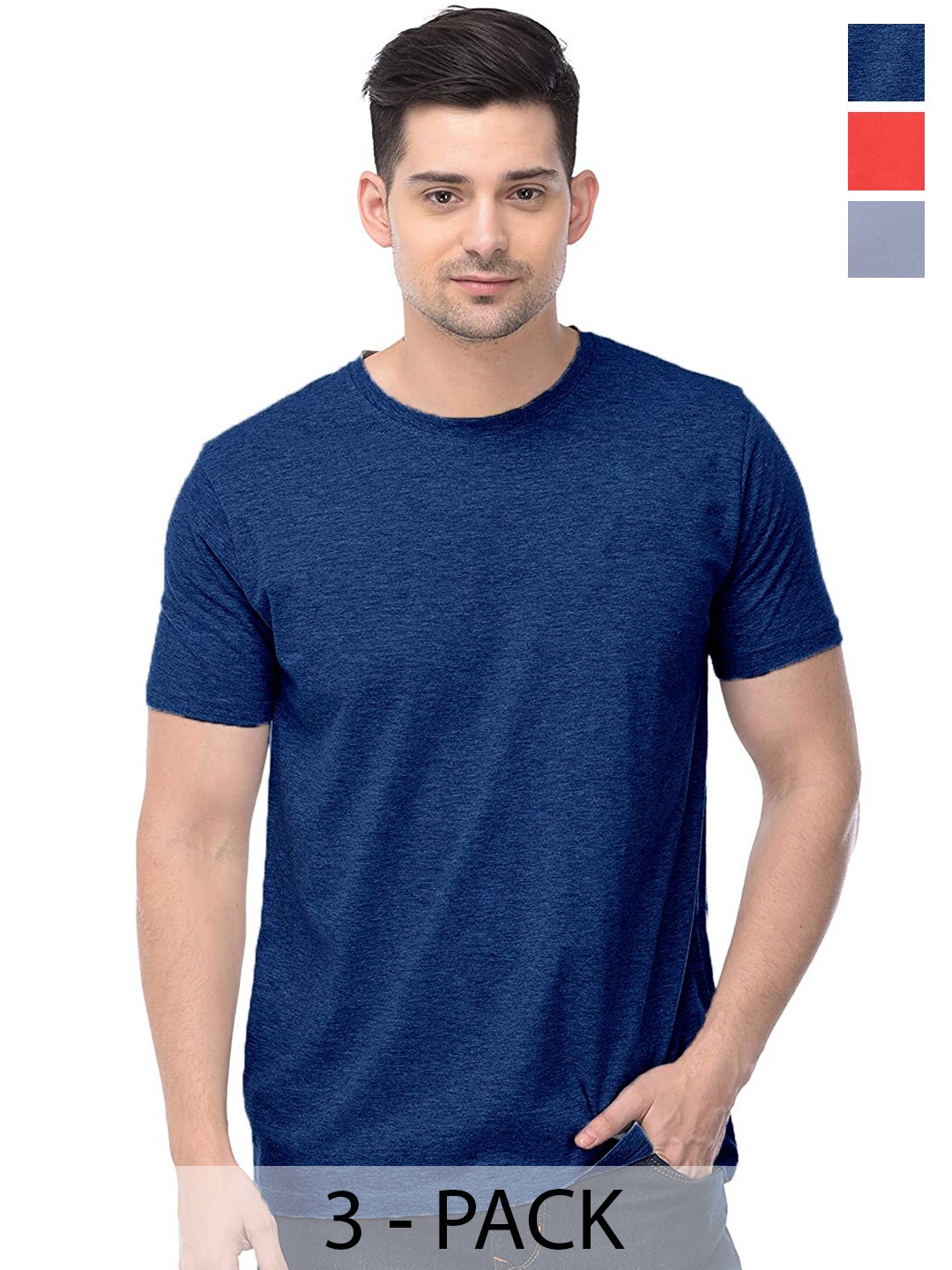 

COLOR CAPITAL Unisex Pack Of 3 Cotton T-shirts, Blue