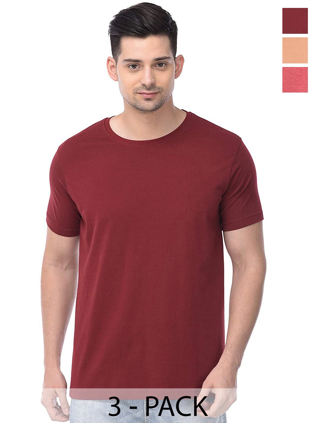 

COLOR CAPITAL Unisex Pack Of 3 Cotton T-shirts, Maroon
