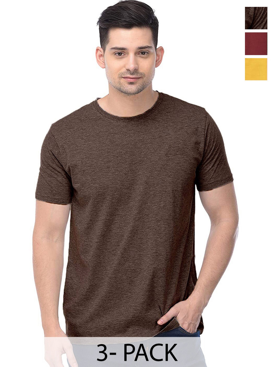 

COLOR CAPITAL Unisex Pack Of 3 Cotton T-shirts, Brown