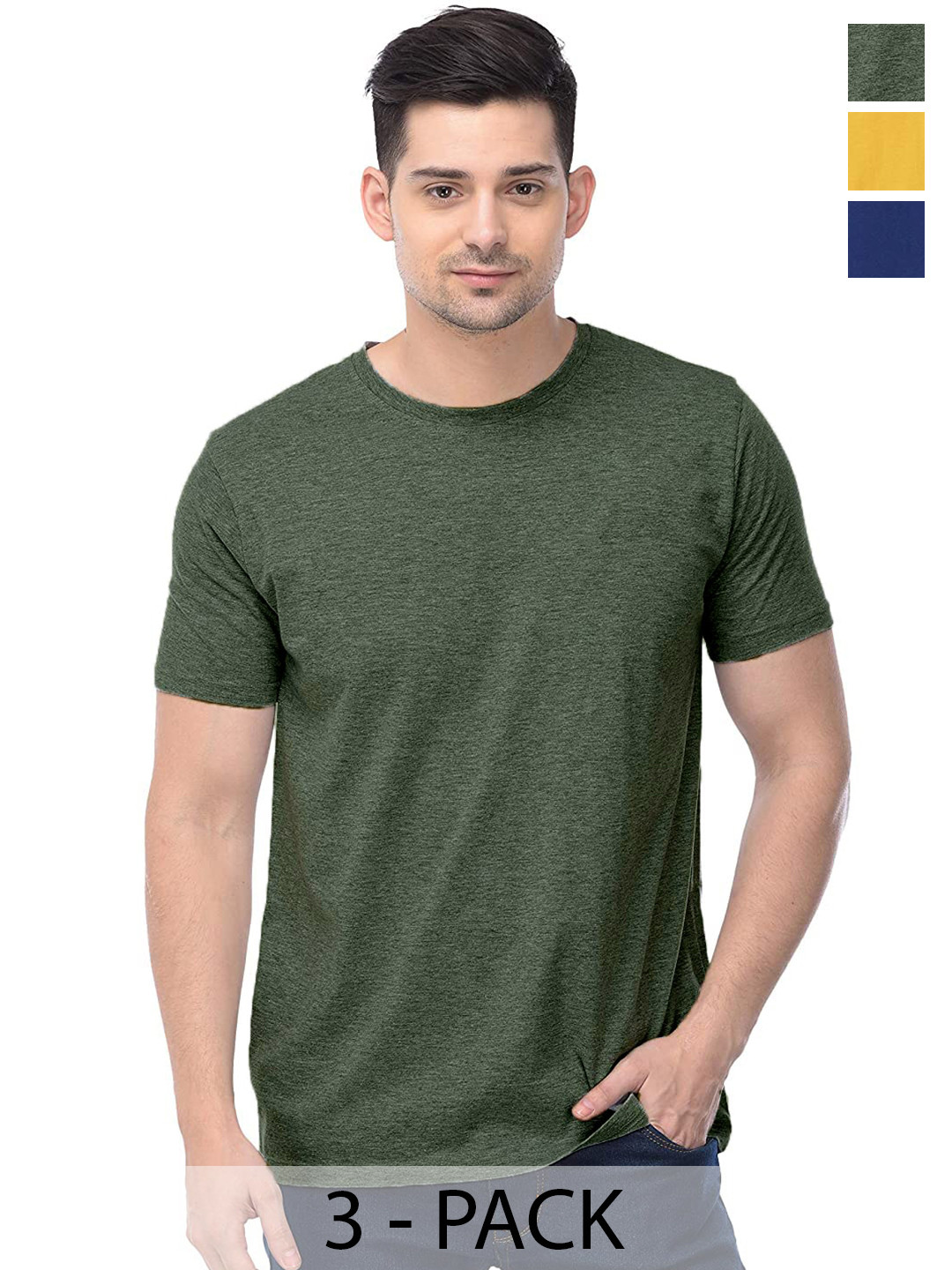 

COLOR CAPITAL Unisex Pack Of 3 Short Sleeves Cotton T-shirts, Green