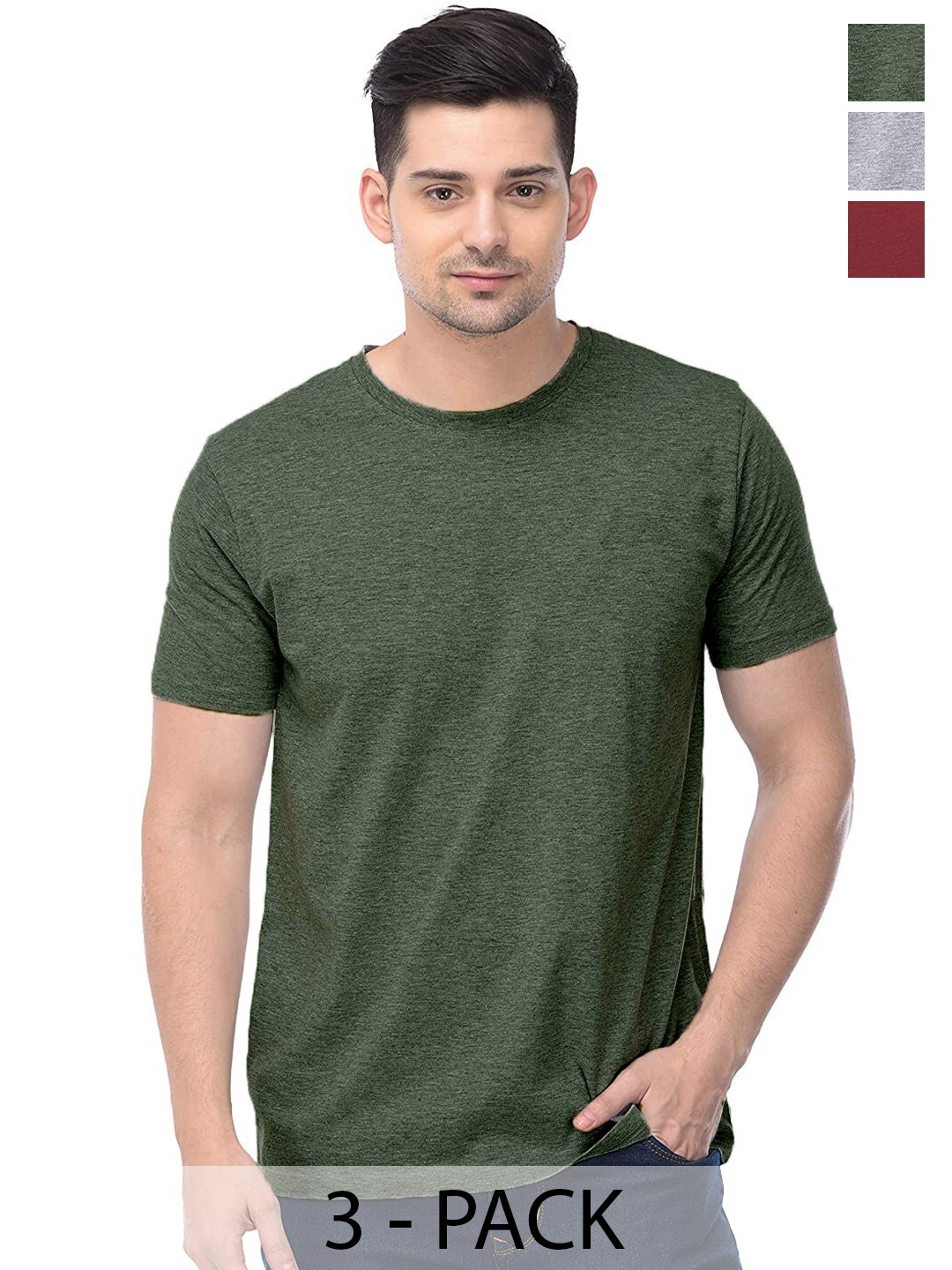 

COLOR CAPITAL Unisex Pack Of 3 Cotton T-shirts, Green