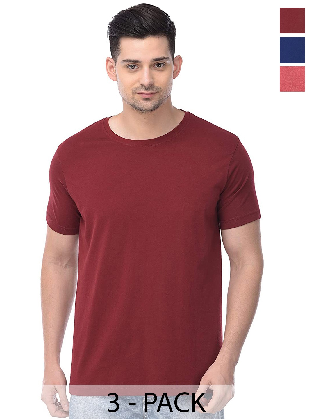 

COLOR CAPITAL Unisex Pack Of 3 Cotton T-Shirt, Maroon