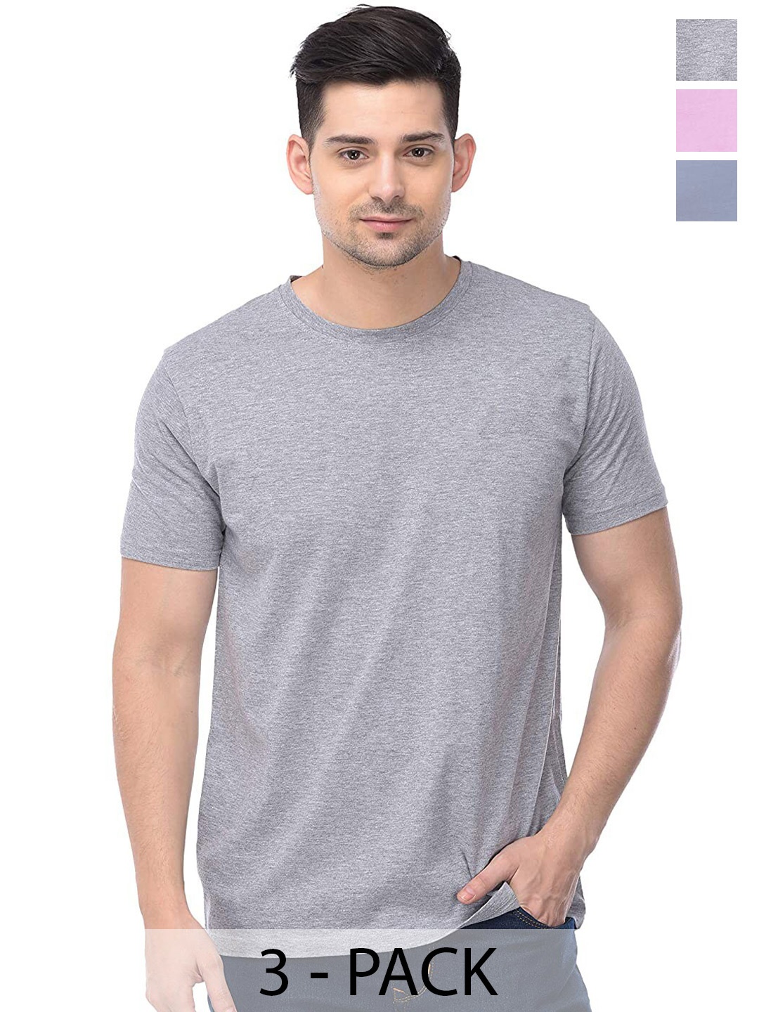 

COLOR CAPITAL Unisex Pack Of 3 Short Sleeves Cotton T-shirts, Grey