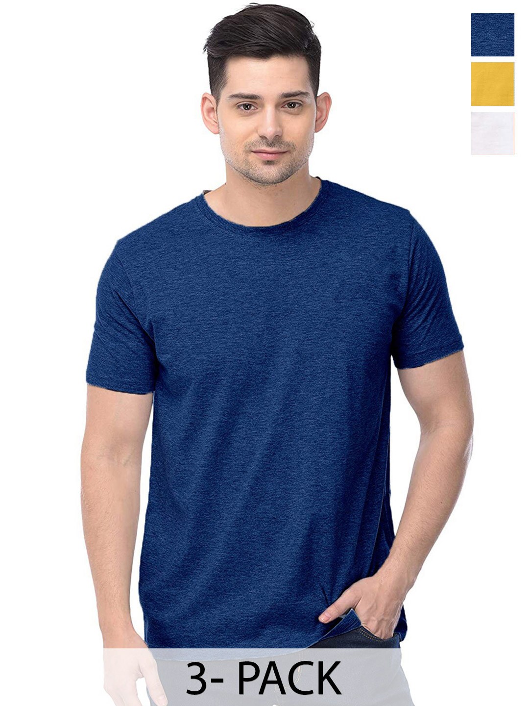 

COLOR CAPITAL Unisex Pack Of 3 Short Sleeves Cotton T-shirts, Navy blue
