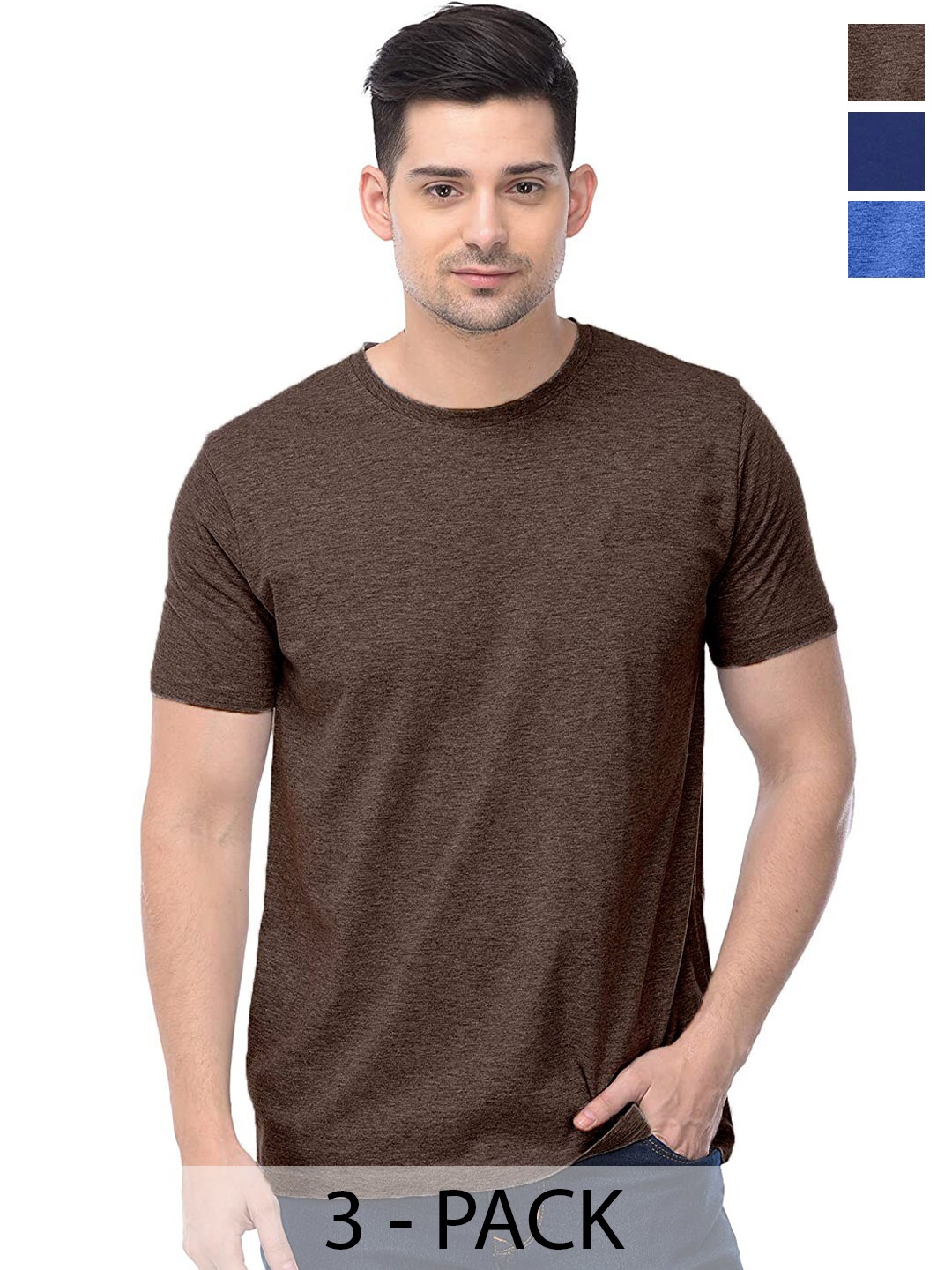 COLOR CAPITAL Unisex Pack of 3 Cotton T-shirts, Brown