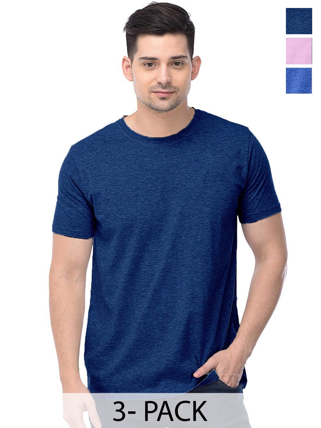 COLOR CAPITAL Unisex Pack Of 3 Cotton T-Shirt, Navy blue