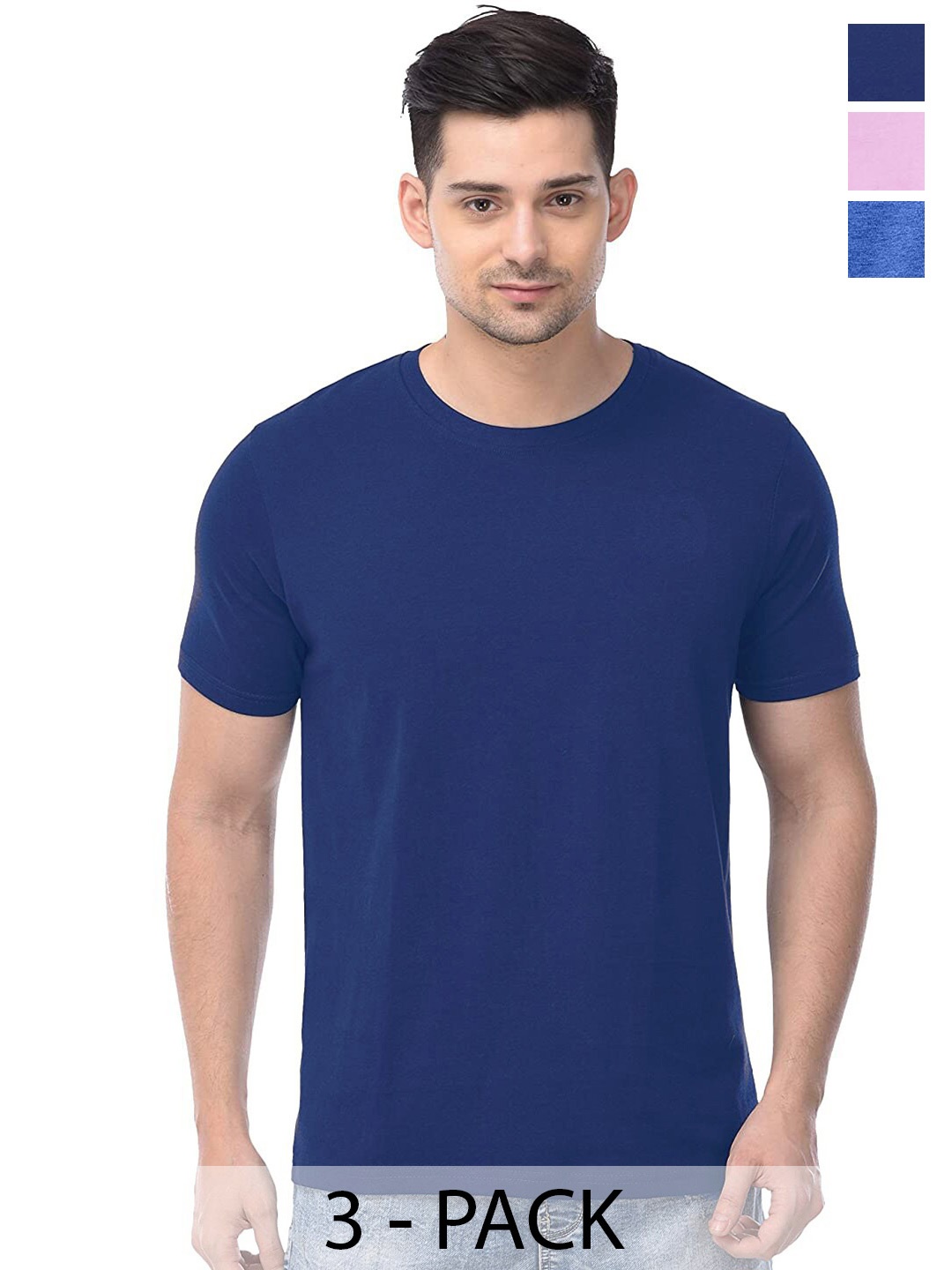 

COLOR CAPITAL Unisex Pack Of 3 Cotton T-shirts, Blue