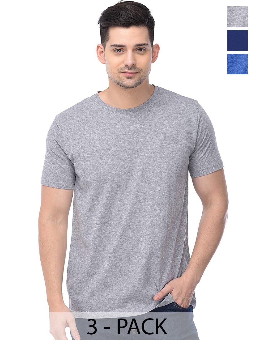 

COLOR CAPITAL Unisex Pack Of 3 Cotton T-Shirt, Grey