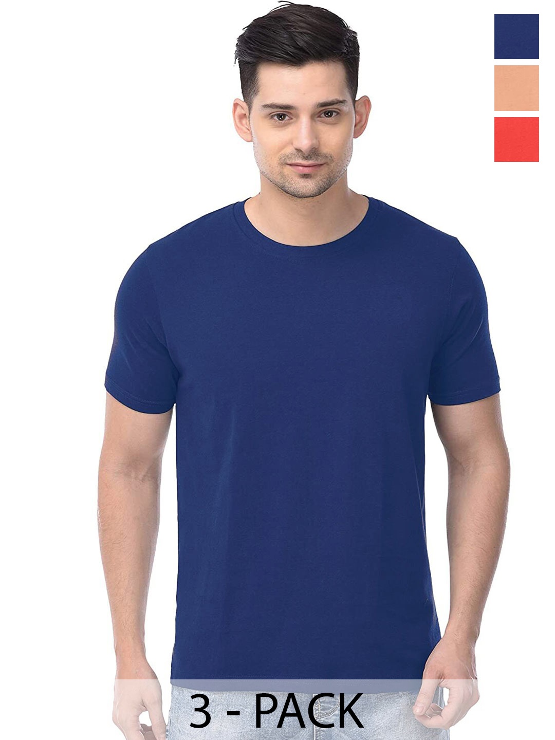 COLOR CAPITAL Unisex Pack Of 3 Cotton T-shirts, Blue