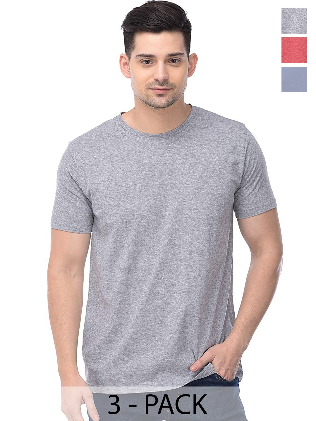 COLOR CAPITAL Unisex Pack Of 3 Cotton T-shirts, Grey