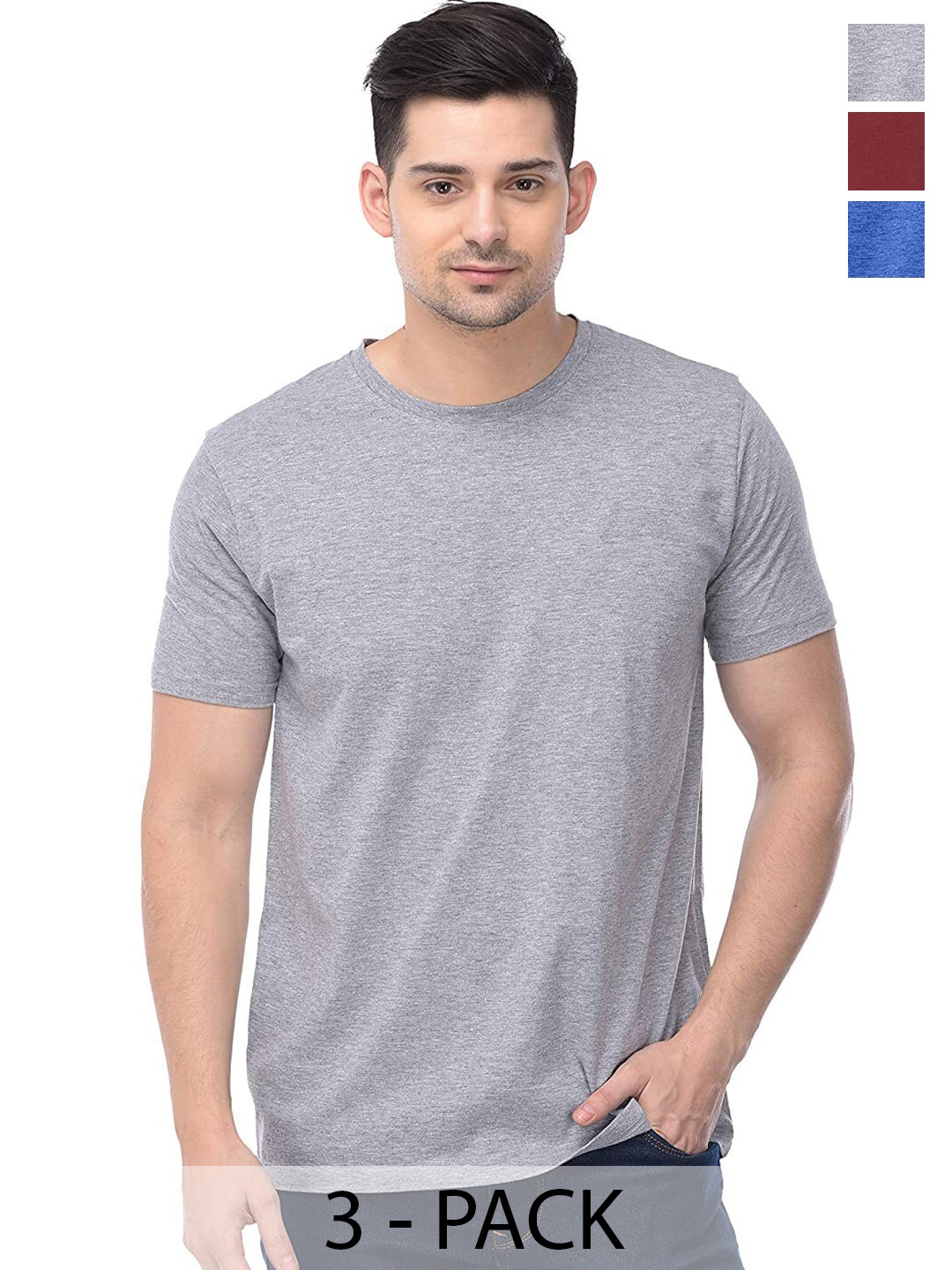 

COLOR CAPITAL Unisex Pack Of 3 Short Sleeves Cotton T-shirts, Grey